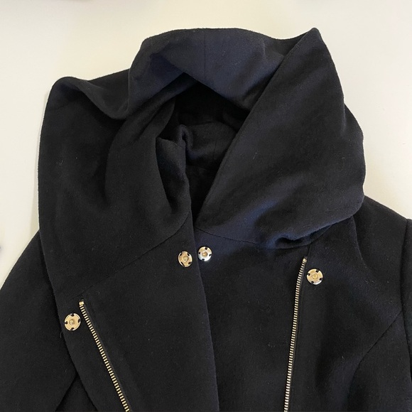 Cole Haan Wool Blend Hooded Coat Oversized Collar Removable Belt Black 6 - Picture 9 of 15
